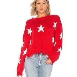 WILDFOX Palmetto Star Fringe V-Neck Sweater size Medium